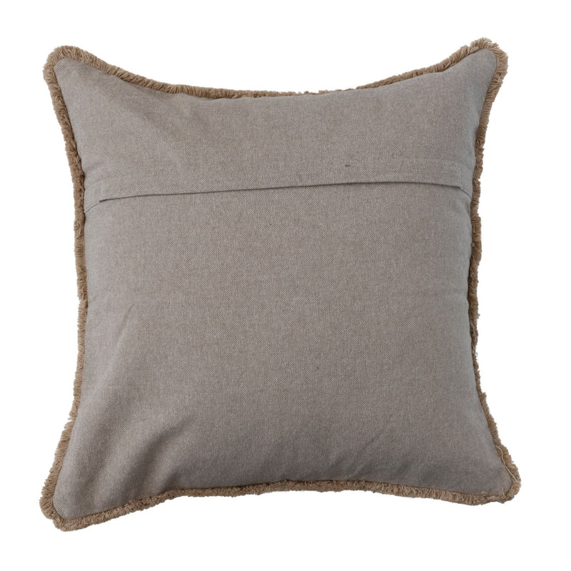 Design Shop Cotton Slub Pillow w/ Embroidered Pattern, Chambray Back & Fringe, Polyester Fill