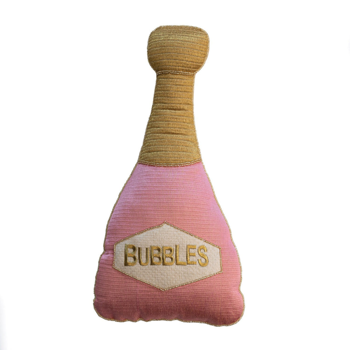 Design Shop Cotton Bottle Shaped Pillow w/ Embroidery, Pink & Gold Color