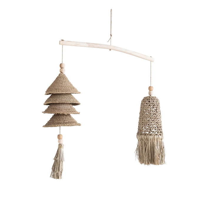 Design Shop Wood & Hand-Woven Seagrass & Rattan Mobile/Wall Hanging, Natural