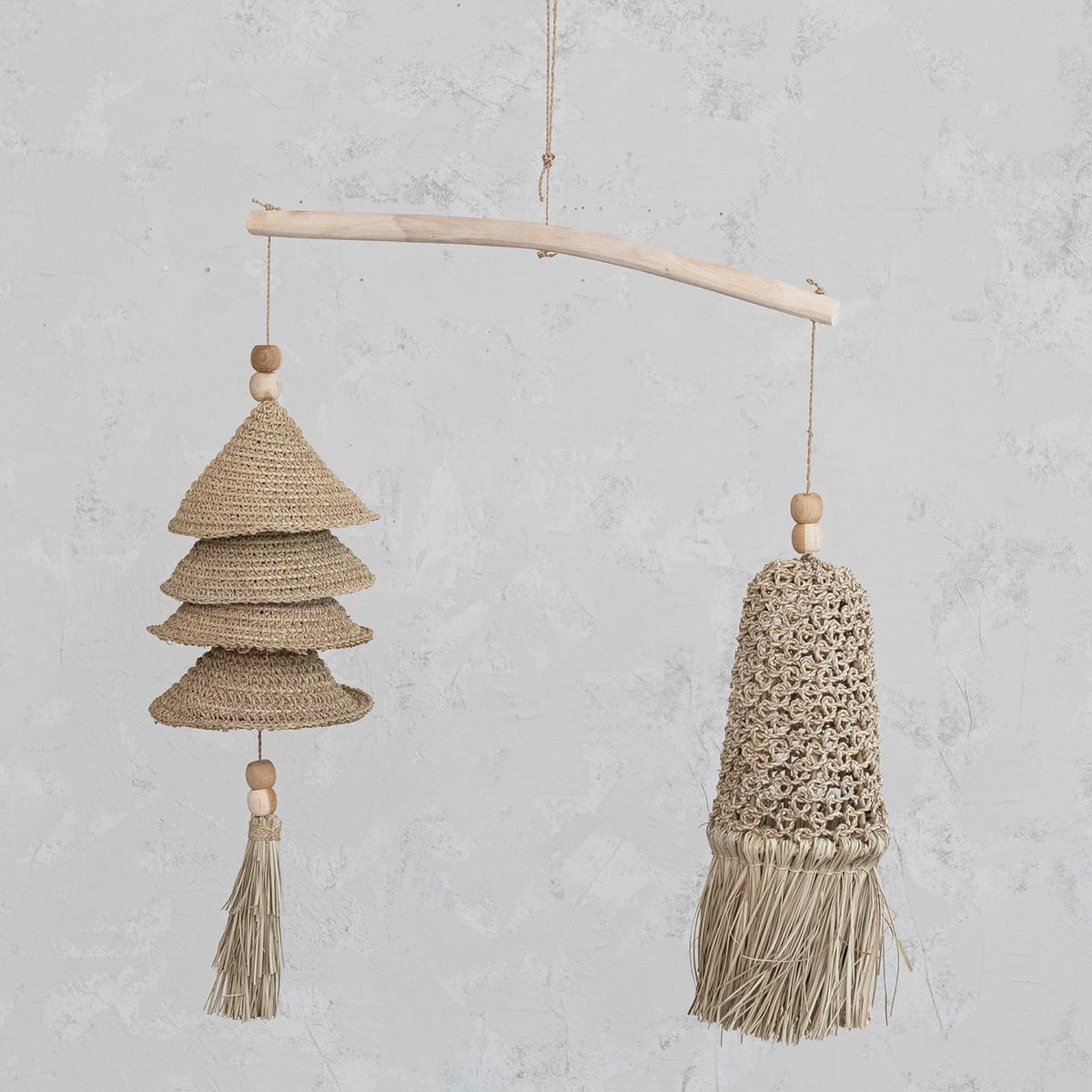 Design Shop Wood & Hand-Woven Seagrass & Rattan Mobile/Wall Hanging, Natural