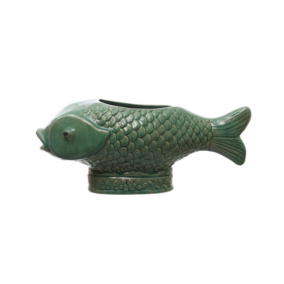 Design Shop Debossed Stoneware Fish Planter (Holds 7" Pot) (Each One Will Vary)