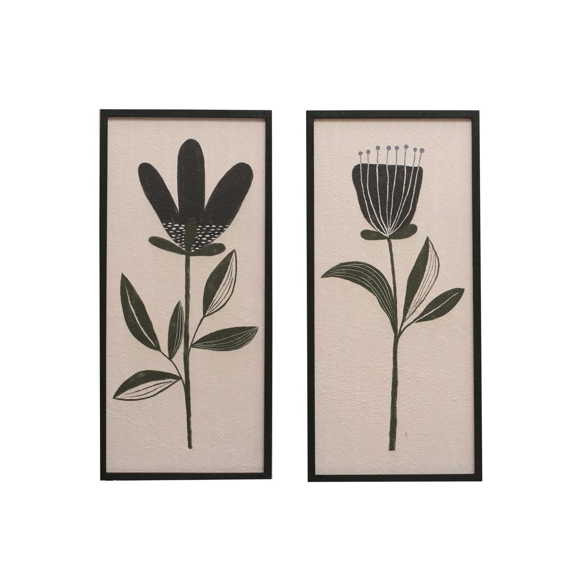 Design Shop Wood Framed Textured Wall Décor w/ Flower, Set of 2