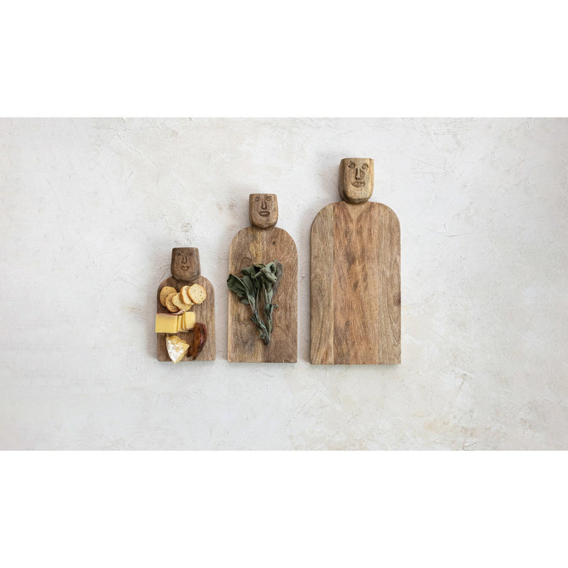 Design Shop Hand-Carved Mango Wood Cheese/Cutting Board w/ Face Handle