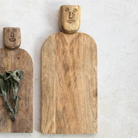 Design Shop Hand-Carved Mango Wood Cheese/Cutting Board w/ Face Handle