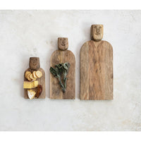Design Shop Hand-Carved Mango Wood Cheese/Cutting Board w/ Face Handle