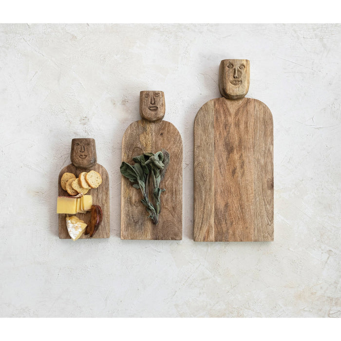 Design Shop Hand-Carved Mango Wood Cheese/Cutting Board w/ Face Handle