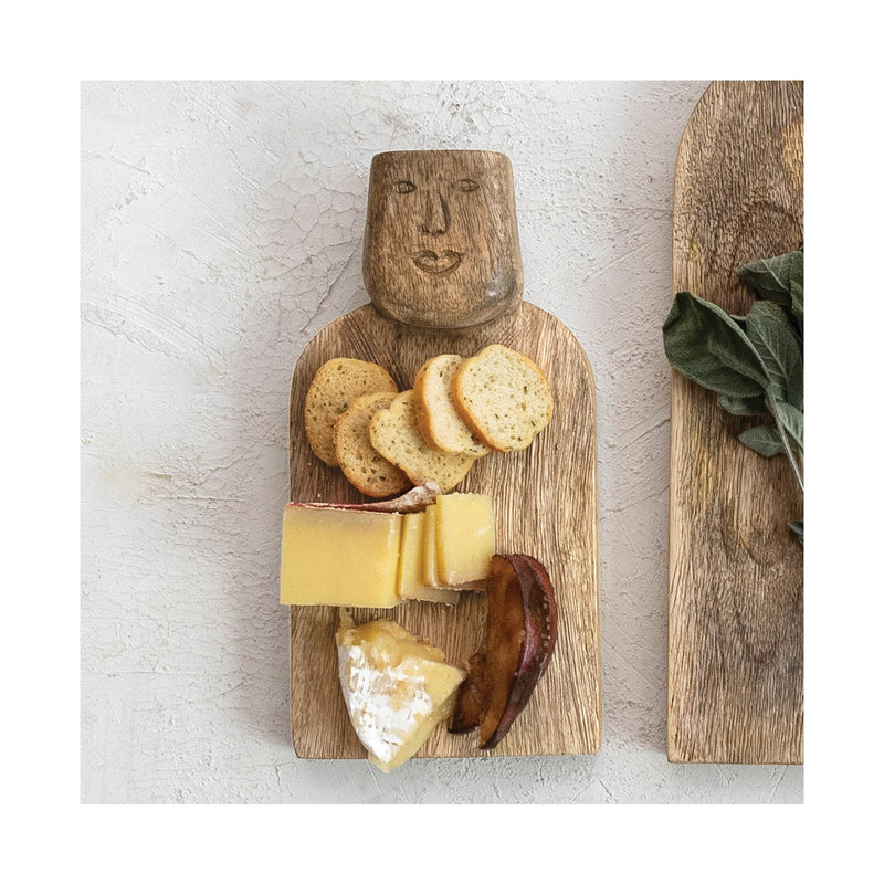 Design Shop Hand-Carved Mango Wood Cheese/Cutting Board w/ Face Handle