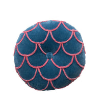 Design Shop 18" Round Cotton Pillow w/ Tufted Scallop Pattern, Navy Blue & Pink