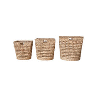 Design Shop Hand-Woven Water Hyacinth & Metal Baskets w/ Handles, Set of 3