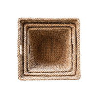 Design Shop Hand-Woven Water Hyacinth & Metal Baskets w/ Handles, Set of 3