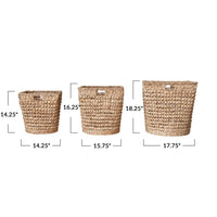 Design Shop Hand-Woven Water Hyacinth & Metal Baskets w/ Handles, Set of 3