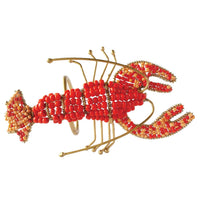 Design Shop Metal Lobster Napkin Rings w/ Glass Beads, Gold Finish & Red, Set of 4