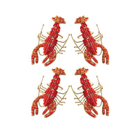 Design Shop Metal Lobster Napkin Rings w/ Glass Beads, Gold Finish & Red, Set of 4