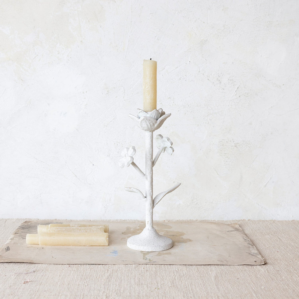 Design Shop Coarse Cast Iron Flower Taper Holder w/ Flowers