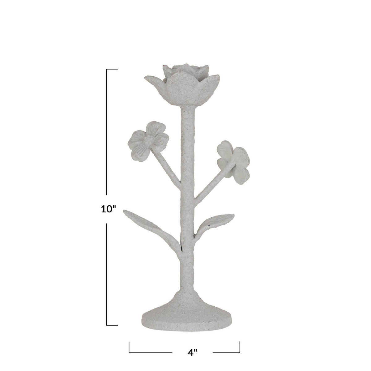 Design Shop Coarse Cast Iron Flower Taper Holder w/ Flowers