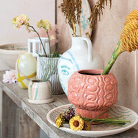 Design Shop Embossed Terra-cotta Footed Planter (Holds 8-1/2" Pot) (Each One Will Vary)
