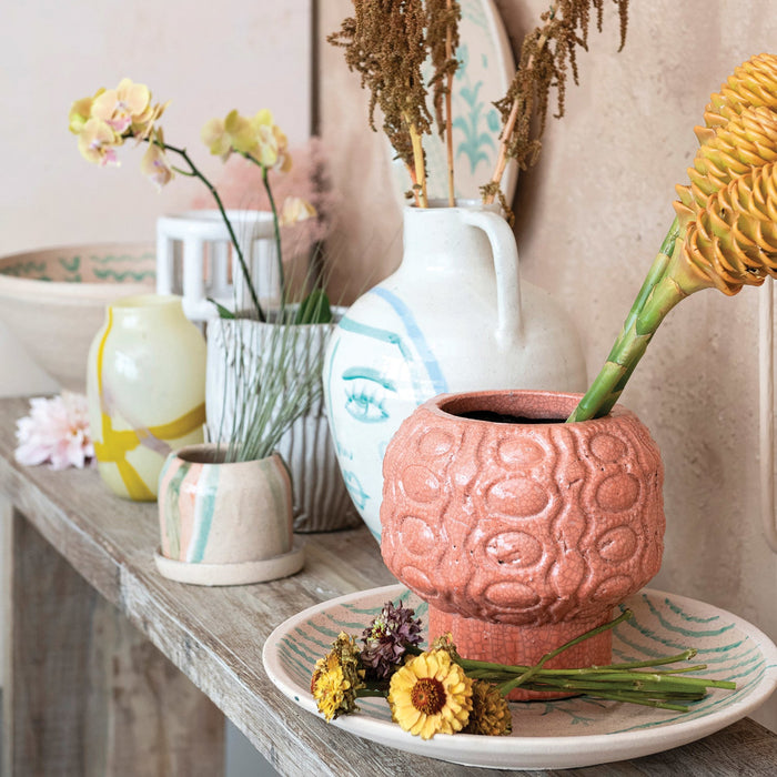Design Shop Embossed Terra-cotta Footed Planter (Holds 8-1/2" Pot) (Each One Will Vary)
