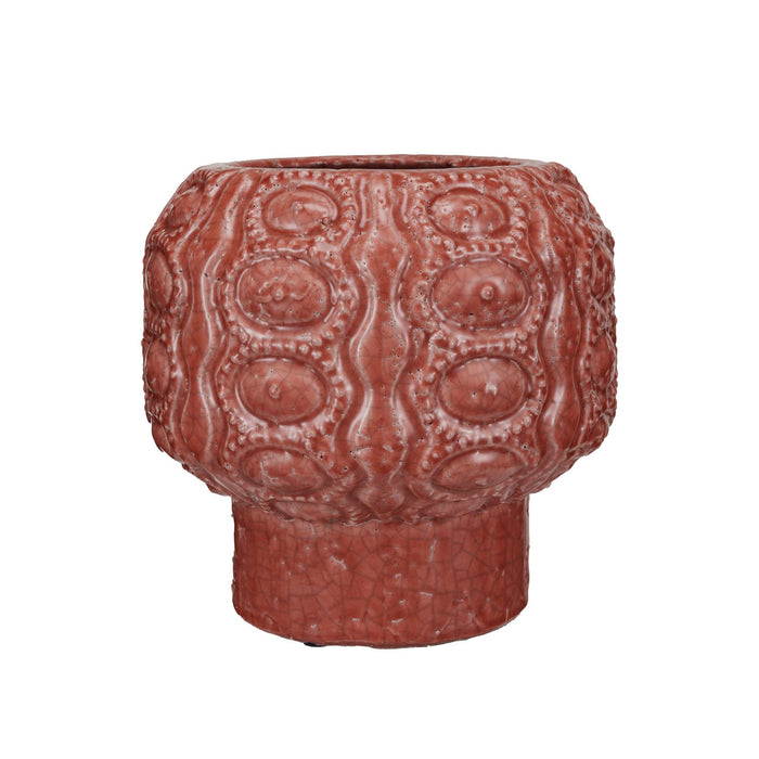 Design Shop Embossed Terra-cotta Footed Planter (Holds 8-1/2" Pot) (Each One Will Vary)