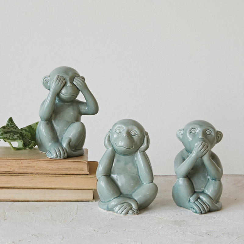 Design Shop Stoneware Hear/Speak/See No Evil Monkey, Set of 3