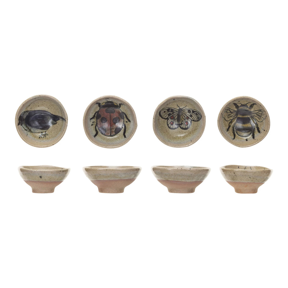 Design Shop Stoneware Dish w/ Insect/Bird, Set of 4.