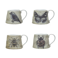 Design Shop 18 oz. Stoneware Mug w/ Insect/Bird, Set of 4.