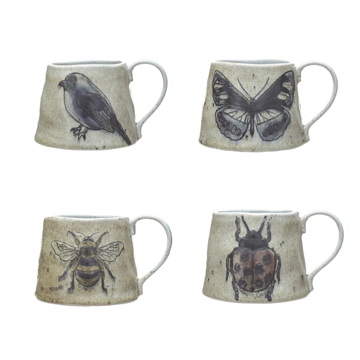 Design Shop 18 oz. Stoneware Mug w/ Insect/Bird, Set of 4.