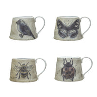 Design Shop 18 oz. Stoneware Mug w/ Insect/Bird, Set of 4.
