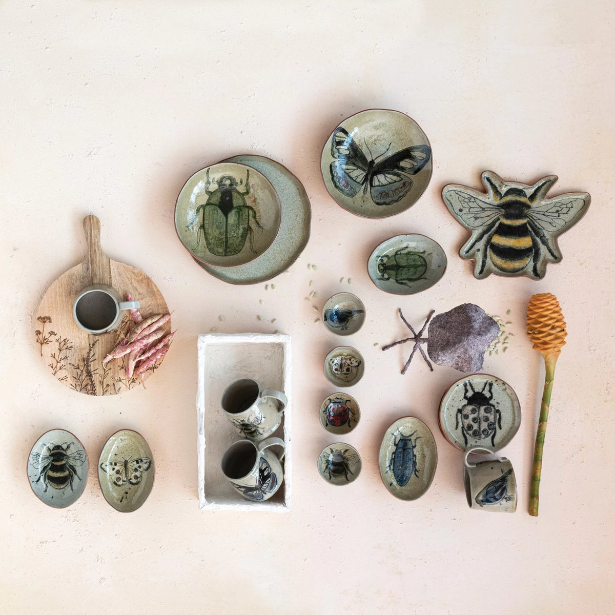 Design Shop Stoneware Plate w/ Insect/Bird, Set of 4.
