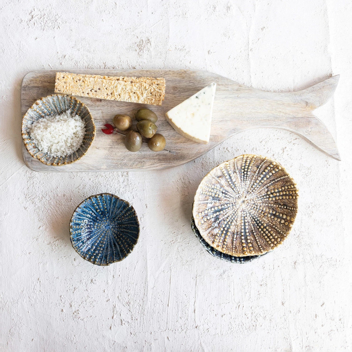 Design Shop Embossed Stoneware Footed Dish, 2 Colors