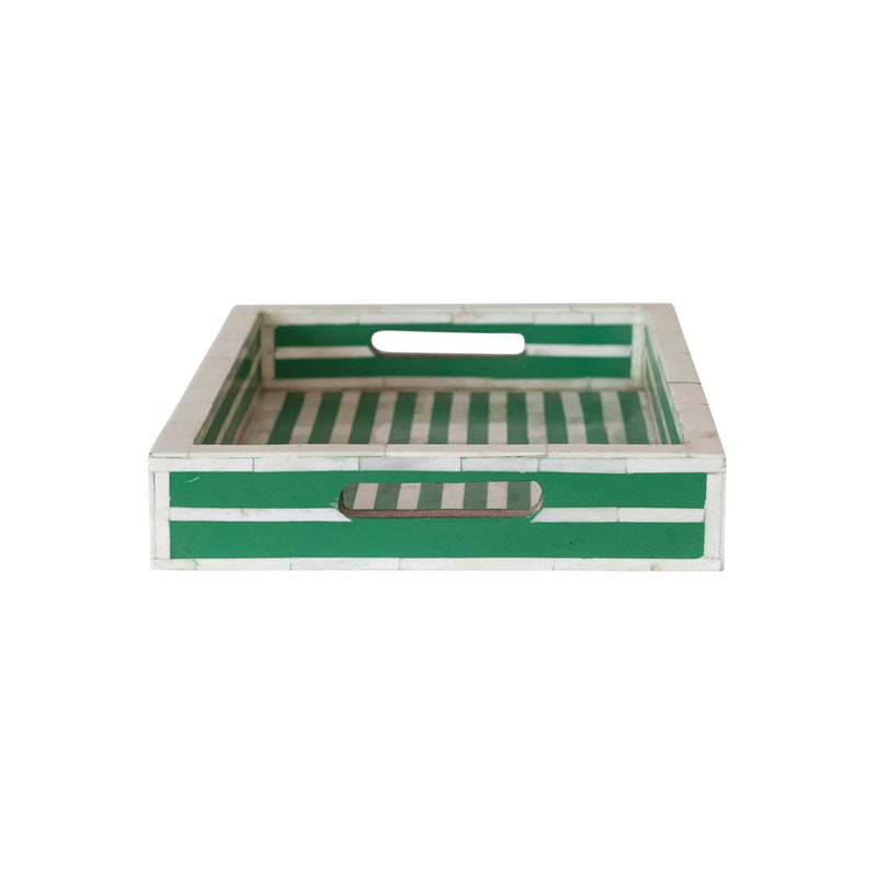 Design Shop Decorative Inlayed Bone & Resin Tray w/ Handles