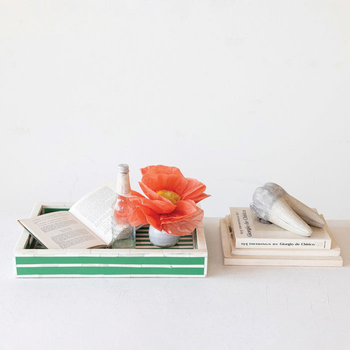 Design Shop Decorative Inlayed Bone & Resin Tray w/ Handles
