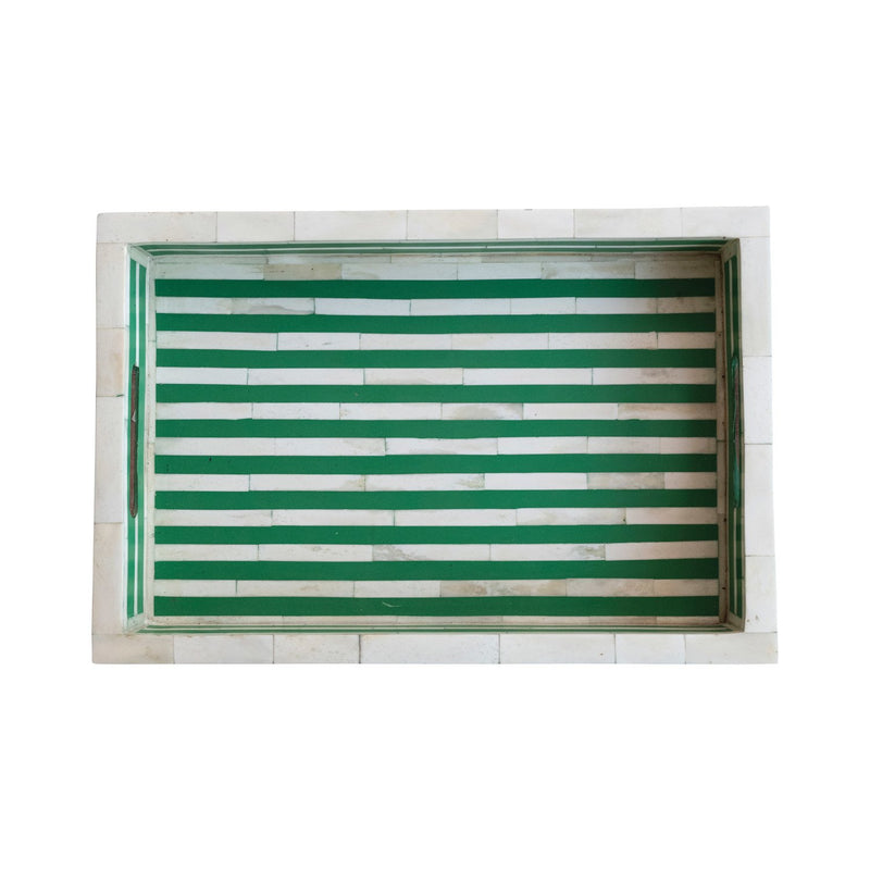 Design Shop Decorative Inlayed Bone & Resin Tray w/ Handles