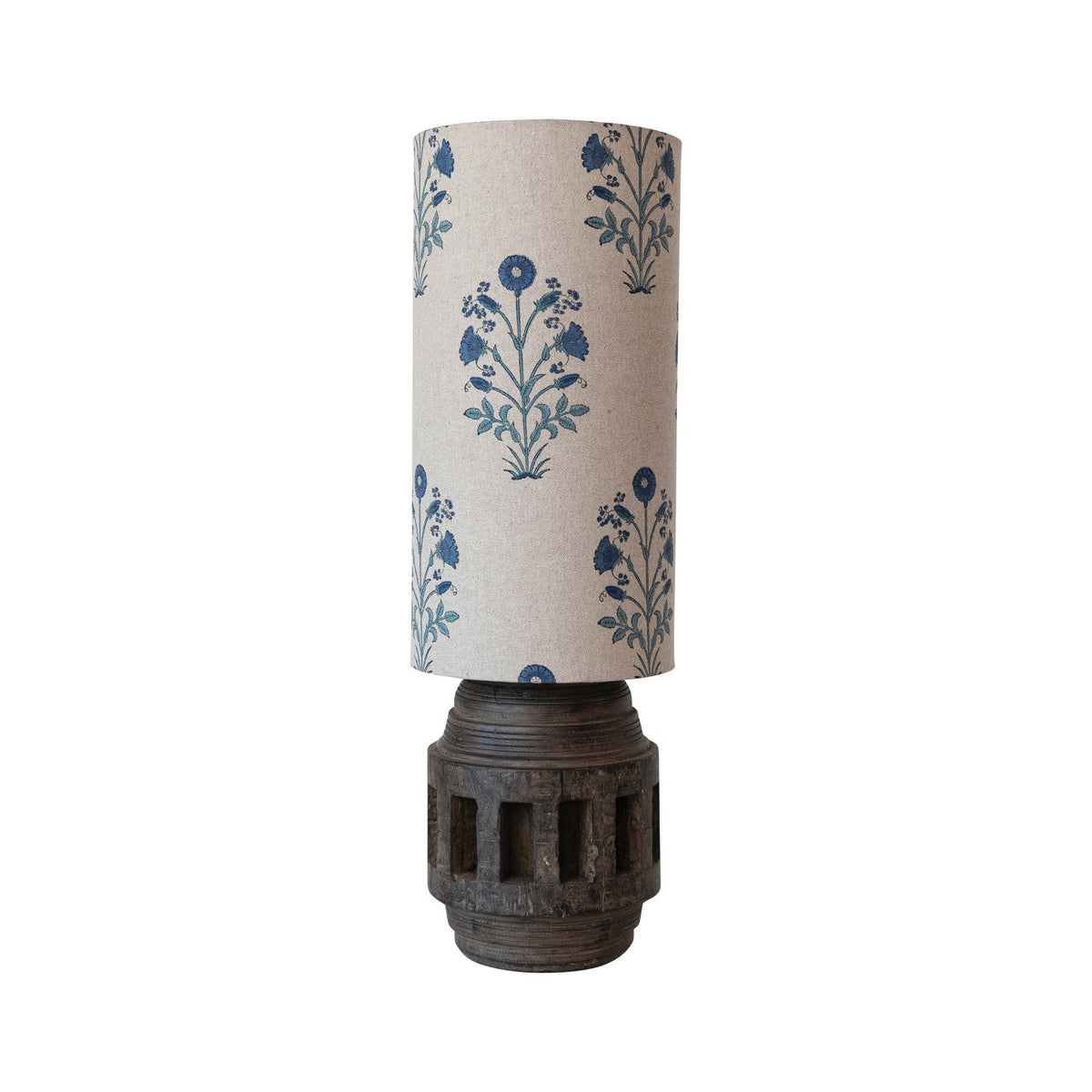 Design Shop Reclaimed Wood Axel Table Lamp w/ Cotton Shade & Swivel Neck (Each One Will Vary)
