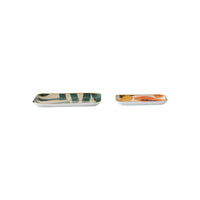 Design Shop Enameled Metal Trays w/ Fruit/Abstract Image & Gold Rim, Set of 2