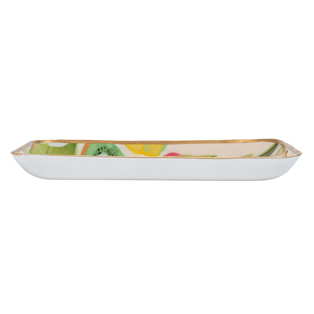 Design Shop Enameled Metal Trays w/ Fruit/Abstract Image & Gold Rim, Set of 2