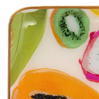 Design Shop Enameled Metal Trays w/ Fruit/Abstract Image & Gold Rim, Set of 2
