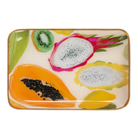 Design Shop Enameled Metal Trays w/ Fruit/Abstract Image & Gold Rim, Set of 2