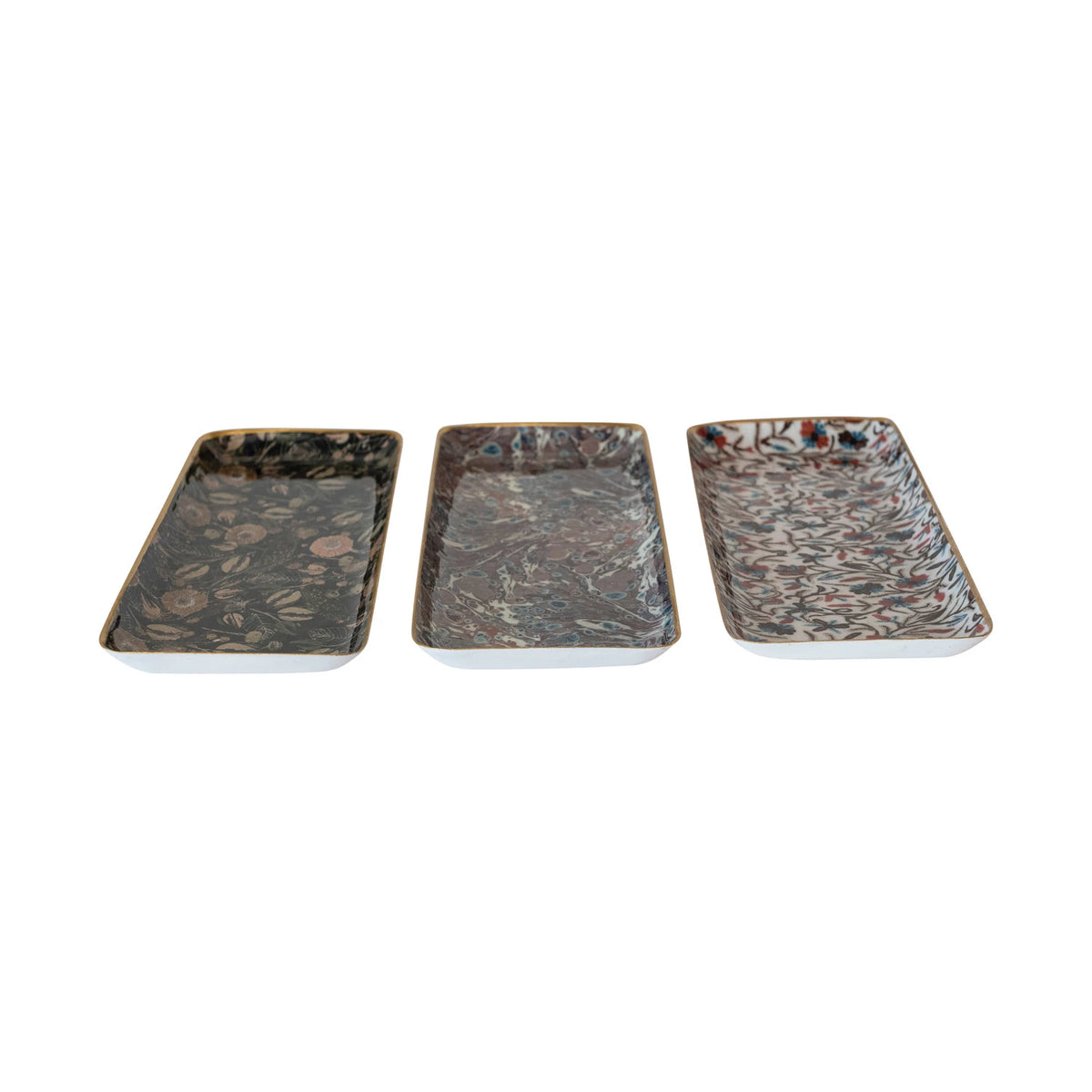 Design Shop Enameled Metal Tray w/ Pattern & Gold Rim, Set of 3.