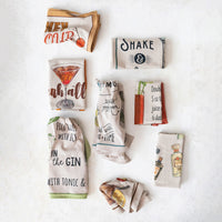 Design Shop Cotton Chambray Printed Tea Towel w/ Cocktail Recipe & Art, Set of 8