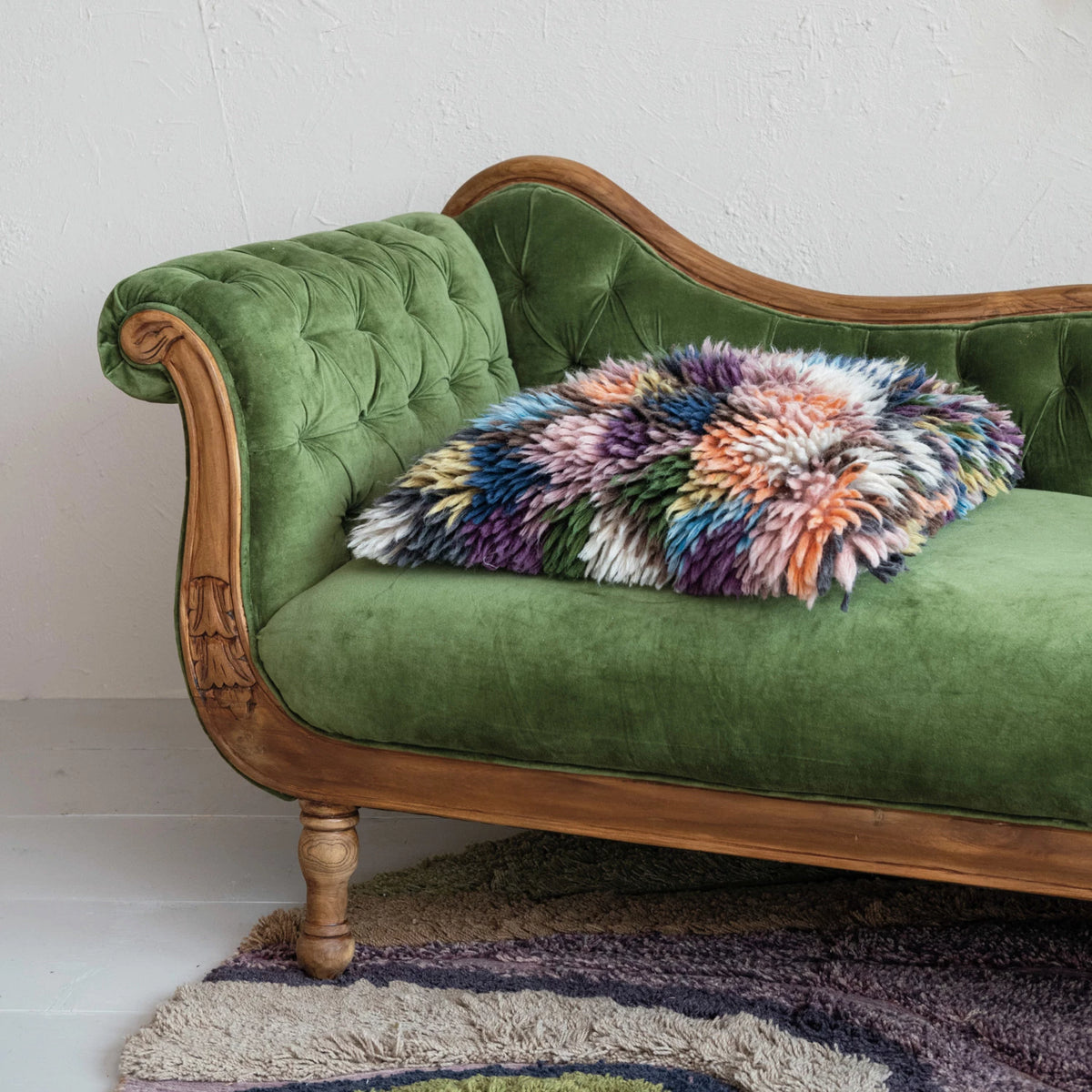 Design Shop 20" Square Woven New Zealand Wool Shag Pillow