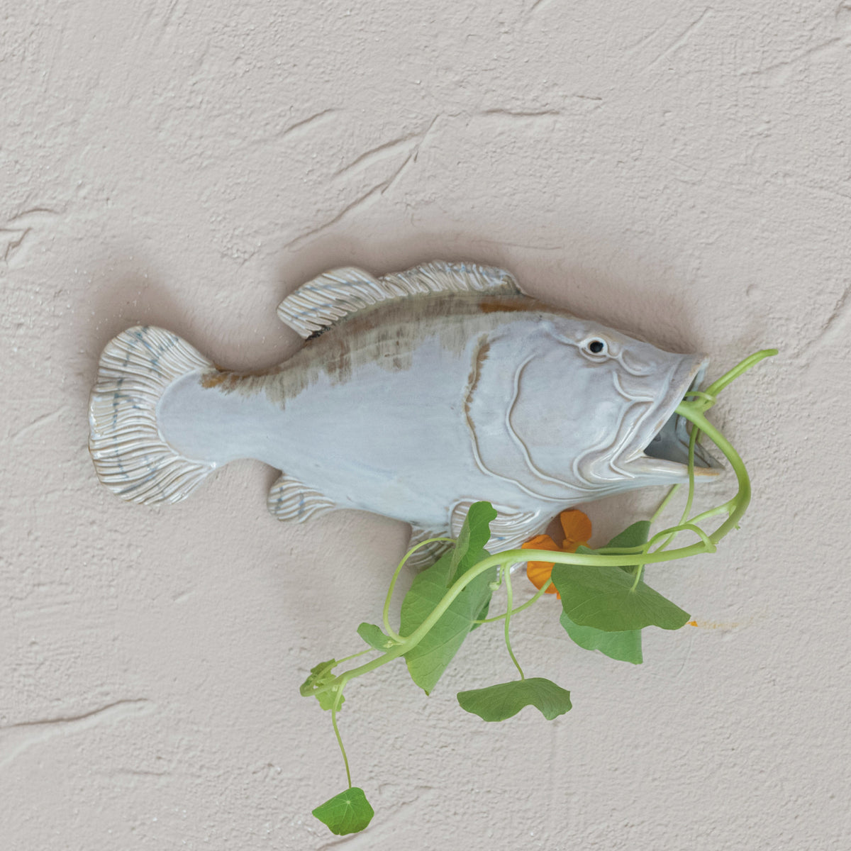 Design Shop Vine Reproduction Stoneware Fish Shaped Wall Vase (each One Will Vary)