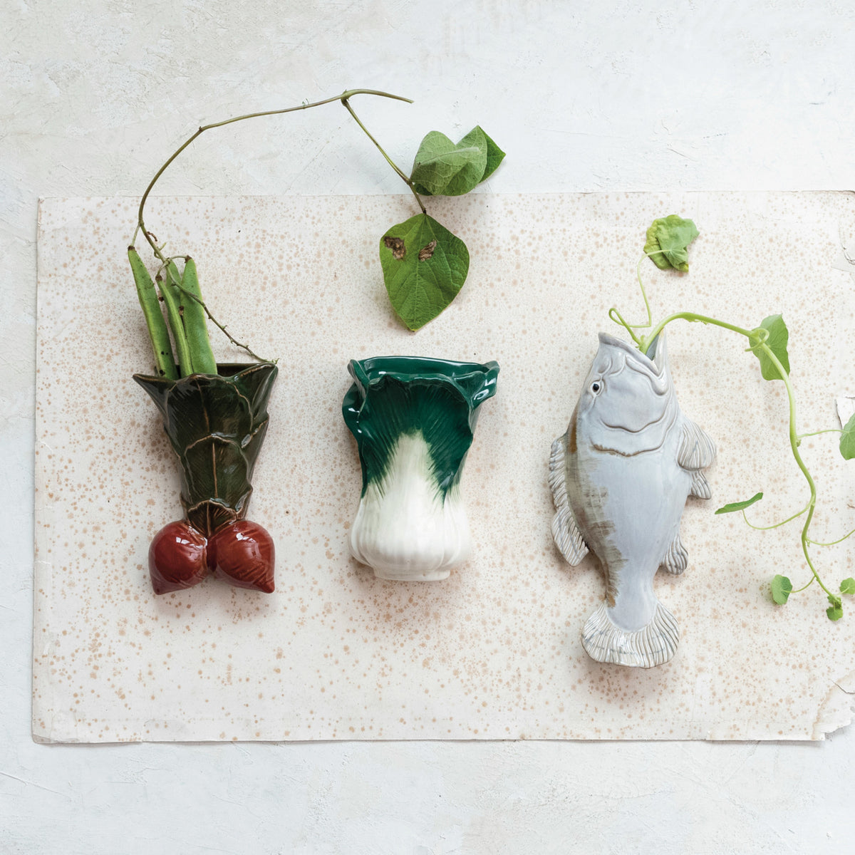 Design Shop Vine Reproduction Stoneware Fish Shaped Wall Vase (each One Will Vary)