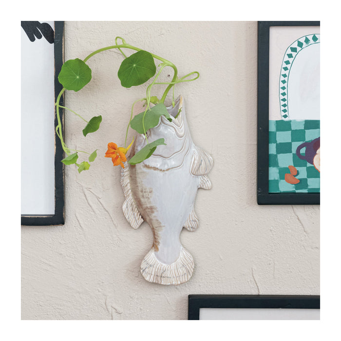 Design Shop Vine Reproduction Stoneware Fish Shaped Wall Vase (each One Will Vary)