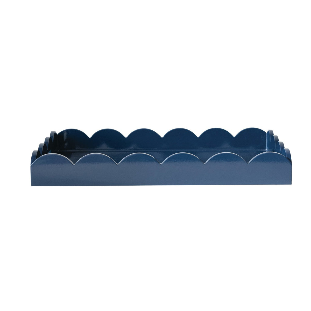 Design Shop MDF Lacquered Scalloped Tray w/ Handles, Navy Color