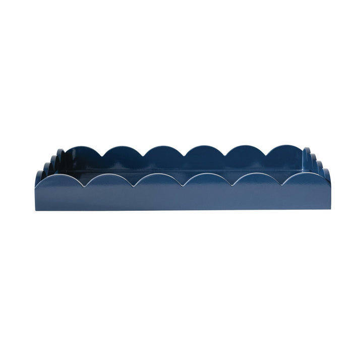 Design Shop MDF Lacquered Scalloped Tray w/ Handles, Navy Color