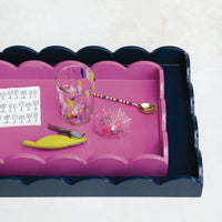 Design Shop MDF Lacquered Scalloped Tray w/ Handles, Navy Color