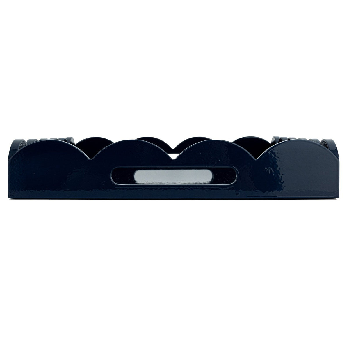 Design Shop MDF Lacquered Scalloped Tray w/ Handles, Navy Color