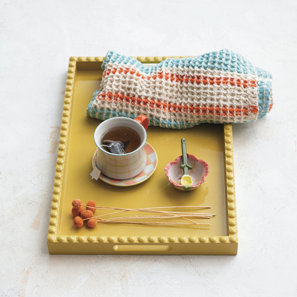 Design Shop MDF & Rubberwood Lacquered Tray w/ Hobnail Edge & Handles