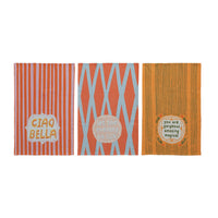Design Shop Cotton & Linen Printed Tea Towel w/ Pattern & Saying, Set of 3