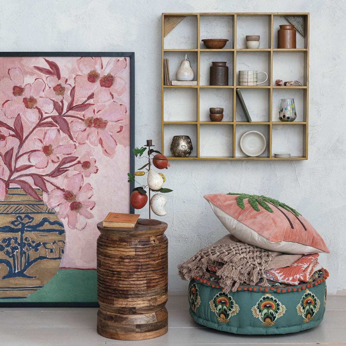 Design Shop Wood Framed Glass Wall Décor w/ Flowers in Vase